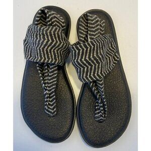 Sanuk Yoga Sling Sandals Flip Flop Black White Tribal Print Straps-Women’s-6/US